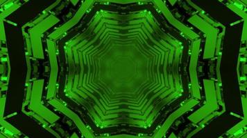 geometrische 3d Illustration des Wiederholens dynamischer grüner schneeflockenförmiger Muster