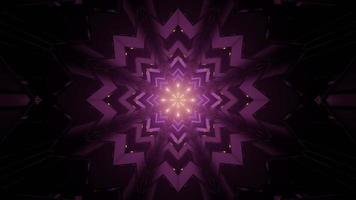 3D-Illustration der purpurnen Schneeflocke des Kaleidoskops in der Dunkelheit