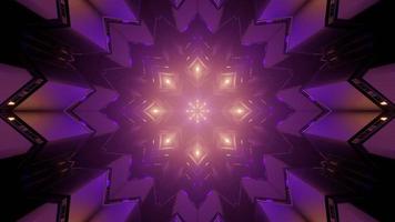 3D-Illustration von lila Lichtern, die in geometrischen Figuren des Ziermusters reflektieren