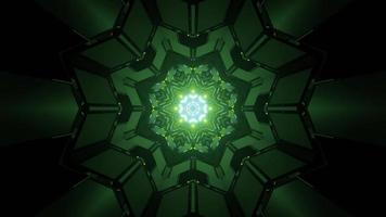 3d Illustration des symmetrischen Labyrinths mit grünem Licht formischem abstraktem Hintergrund foto