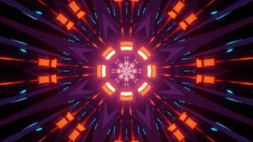 glühende Neonbewegungs-3D-Illustration mit dunklem Tunnel foto