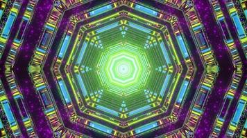 3d Illustration des Kaleidoskop-Sechseck-geformten Musters mit mehrfarbigen Lichtern