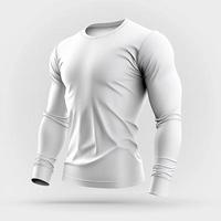 T-Shirt Attrappe, Lehrmodell, Simulation. Weiß leer T-Shirt Vorderseite Ansichten. männlich Kleider tragen klar attraktiv bekleidung T-Shirt Modelle Vorlage foto