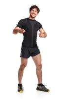sportlich attraktiv Mann nach Fitness trainieren auf das Weiß foto