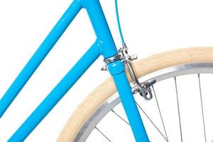 stilvoll Damen Blau Fahrrad isoliert auf Weiß foto