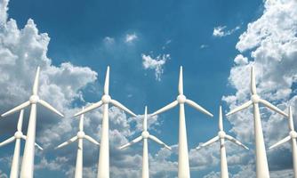 Windmühle Turbine Panel Alternative Elektrizität Energie Leistung Solar- Zelle Generator Blau Himmel sauber Hintergrund Kopieren Raum Ökologie natürlich nachhaltig Bauernhof Landschaft Bahnhof Technologie future.3d machen foto