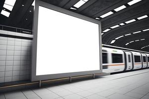 groß LED leer Weiß Bildschirm spotten oben angezeigt beim unter Tage Bahnhof zum Werbung Raum foto