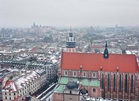 Antenne Aussicht von das historisch Center von Krakau, Kirche, wawel königlich Schloss foto