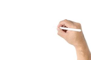 Mann Hand ist bereit zum Zeichnung Stift Tablets isoliert auf Weiß Hintergrund, foto