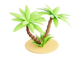 Palme Baum auf Sand 3d machen - - tropisch Pflanze mit Grün Blätter und Gras zum Strand Ferien und Sommer- Reise foto