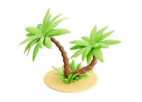 Palme Baum auf Sand 3d machen - - tropisch Pflanze mit Grün Blätter und Gras zum Strand Ferien und Sommer- Reise foto