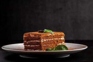 italienisches Dessert Tiramisu auf dunklem Hintergrund. foto