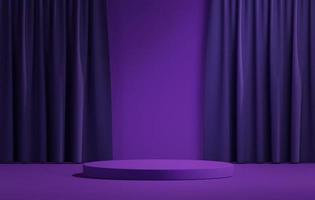 Podium dunkel lila auf Hintergrund und dunkel lila Vorhänge zum Bühne, 3d Illustration, 3d Rendern foto