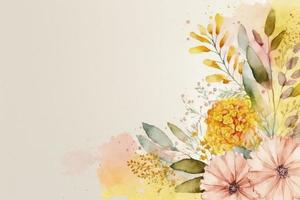 Aquarell Illustration Pastell- Blumen, auf Lachs farbig Hintergrund, Frühling Konzept, generativ ai foto