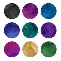 bunt Aquarell Kreise Satz. Blau, lila, Grün, Rosa, violett, orange, schwarz Aquarell Kreise auf Weiß Hintergrund. mehrfarbig aquarelle Hintergrund. abstrakt Kunst. Vorlage zum Ihre Design. foto