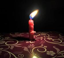 Nahansicht von ein Frau Hand Beleuchtung ein Kerze mit ein Spiel im das dunkel, nach ein während ein Böe von Wind erlischt Es. foto