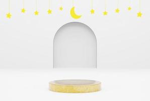 Plattform Gold Textur mit Weiß Hintergrund Stern. Ramadan karem, eid und islamisch Konzept. 3d Illustration Rendern foto