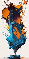 spektakulär Bild von Blau und Orange Flüssigkeit Tinte illustr Illustration Design Kunst. foto