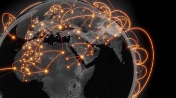 globalisierungs- und kommunikationskonzept. Erde und leuchtende Strahlen. 3D-Rendering foto