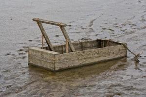 traditionell Schlamm Schlitten zu Arbeit während niedrig Wasser im Wattenmeer, Nord meer, deutschland foto