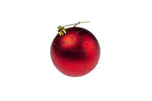 rot Weihnachten Ball mit Gold Streifen, isoliert auf Weiß Hintergrund foto