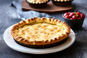 Apfel Kuchen im ein Tabelle ästhetisch Studio schießen zum kommerziell Marketing und Förderung. foto