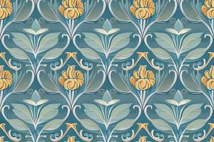 abstrakt Blau Blume und Blätter nahtlos Muster Hintergrund. Blume und Blatt Clip Illustration Textur. foto