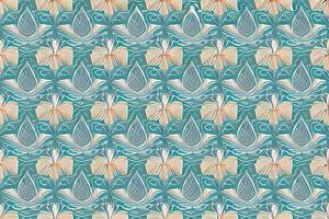 abstrakt Blau Blume und Blätter nahtlos Muster Hintergrund. Blume und Blatt Clip Illustration Textur. foto