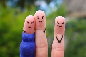 Finger Kunst von glücklich Paar. Frau ist schwanger. andere Mädchen ist eifersüchtig und wütend. foto