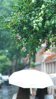das Menschen Gehen mit Regenschirm im das regnerisch Tag foto