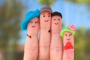 Finger Kunst von Familie. Konzept von Gruppe von Menschen auf Urlaub. foto