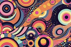 abstrakt psychedelisch Hintergrund mit Kreise und Linien von verschiedene Breiten im retro optisch Illusion Stil foto