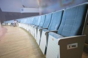 ein Reihe von leeren Sanft Stühle im das Auditorium. foto