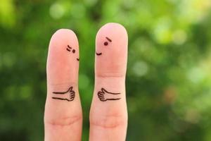 Finger Kunst von glücklich Mann und Frau zittern Hände. foto