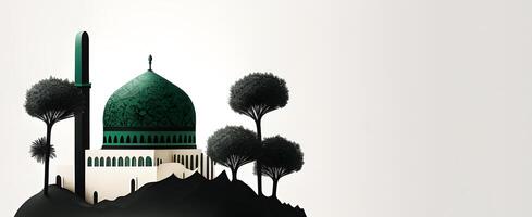 Silhouette von ein Moschee auf das Weiß Hintergrund zum glücklich Ramadan Mubarak. generativ ai. foto