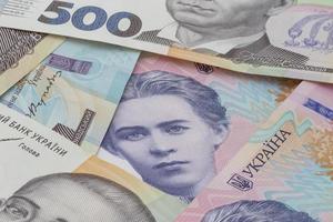 Haufen von ukrainisch Griwnja Banknoten foto