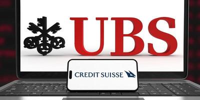 Bangkok-Thailand-Mar 22 2023 ubs Gruppe Logo Anerkennung suisse Bank Marke finanziell Investition Geschäft Darlehen Reichtum Schweiz Land Lager Krise nehmen Über Wirtschaft ubs Anerkennung suisse ifco .3d machen foto