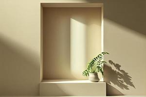 minimalistisch abstrakt sanft Licht Beige Hintergrund zum Produkt Präsentation mit Licht und und kompliziert Schatten foto