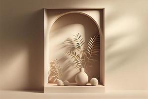 minimalistisch abstrakt sanft Licht Beige Hintergrund zum Produkt Präsentation mit Licht und und kompliziert Schatten foto