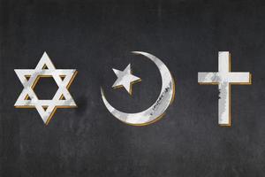 abrahamisch Religion Symbole gezeichnet auf ein Tafel foto