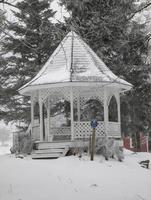 Jahrgang Pavillon im das Winter Wald foto