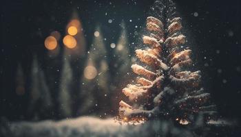 Weihnachten Baum und Licht Bokeh mit Schneefall erstellt mit generativ ai foto