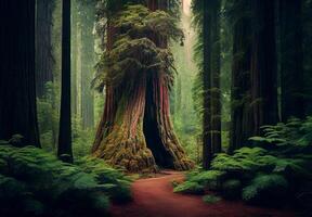 dicht Wald im Kalifornien, viele Mammutbäume - - ai generiert Bild foto