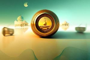 Ramadan kareem 3d Moschee und Lampe Bild zum Sozial Medien Banner Design foto