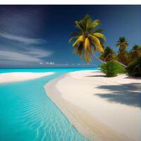 Malediven Weiß Sand Strand und Blau transparent Ozean - - ai generiert Bild foto