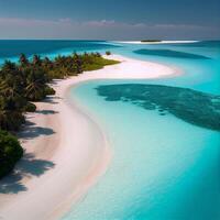 Malediven Weiß Sand Strand und Blau transparent Ozean - - ai generiert Bild foto