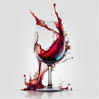 Glas von rot Wein, Flüssigkeit Spritzen auf Weiß Hintergrund - - ai generiert Bild foto
