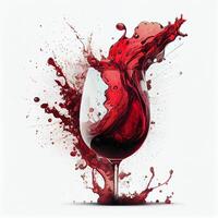 Glas von rot Wein, Flüssigkeit Spritzen auf Weiß Hintergrund - - ai generiert Bild foto