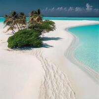 Malediven Weiß Sand Strand und Blau transparent Ozean - - ai generiert Bild foto