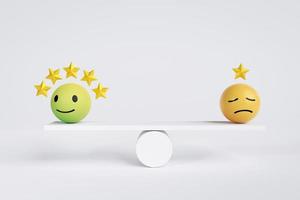 Emoji ausdrücken Befriedigung mit Star Bewertung. Konzept von Auswertung, Rückmeldung, Kunde Befriedigung Bewertung, und Service. repräsentiert Emotion von Gesicht, Bewertungen Meinungen Empfehlung. foto